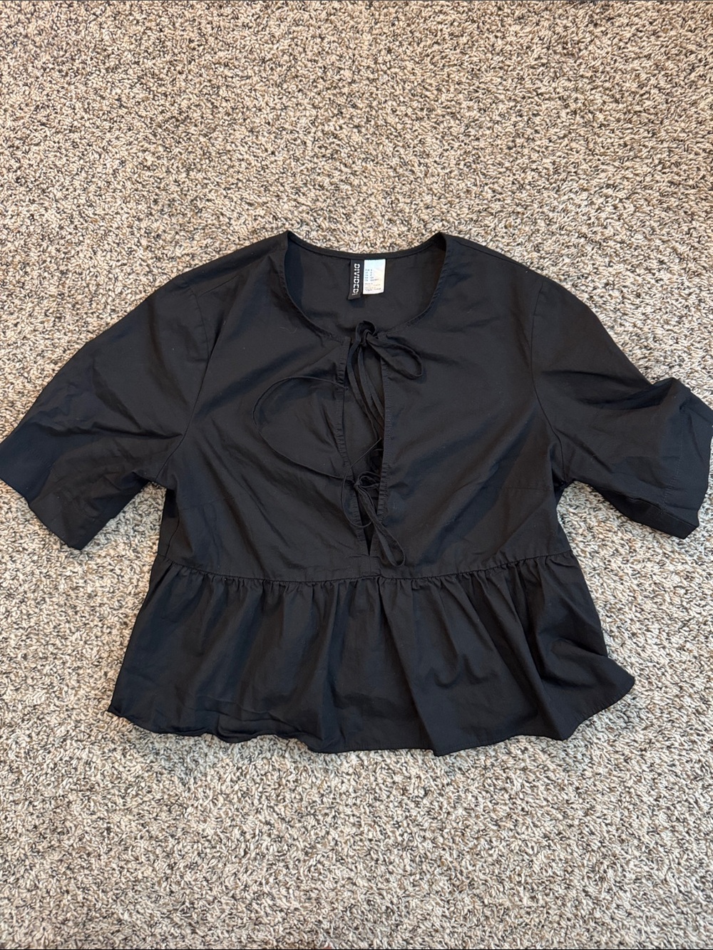 H&M Black Tie-Front Peplum Blouse